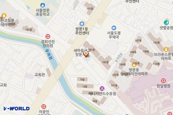 쌍문채움도서관 위치 지도 — 서울특별시 도봉구 우이천로 340