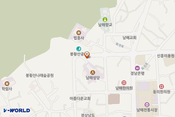 천주교 남해교회 앞 주차장 위치 지도 — 경상남도 남해군 남해읍 북변리 608-19