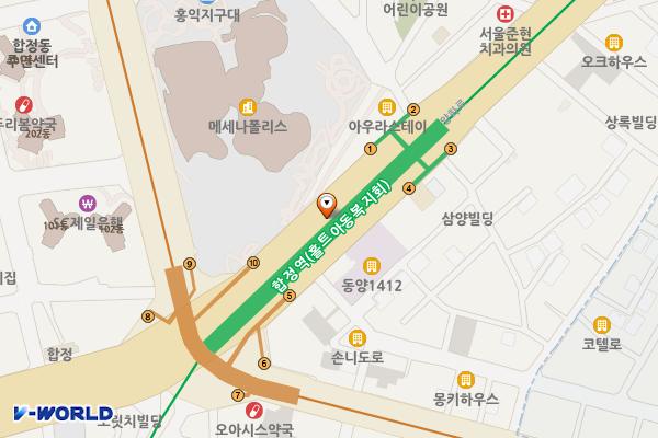 합정역(2) 위치 지도 — 서울특별시 마포구 양화로 지하 55, 합정역 1,2번출구 옆 (서교동)