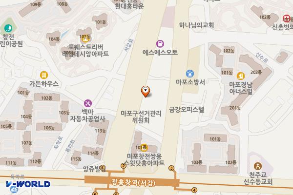 시립마포노인종합복지관 화장실 위치 지도 — 서울특별시 마포구 서강로 68, 마포노인사회복지시설 1층 (창전동)