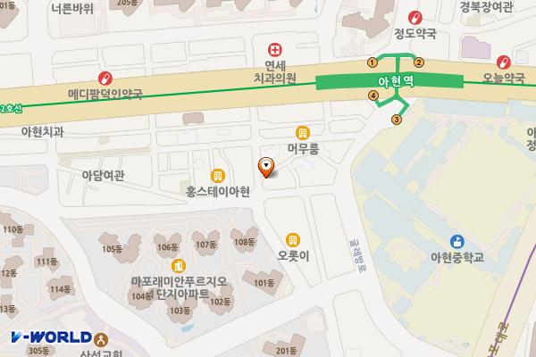 아현시장 고객지원센터 화장실 위치 지도 — 서울특별시 마포구 굴레방로 27-17, 1층 (아현동)