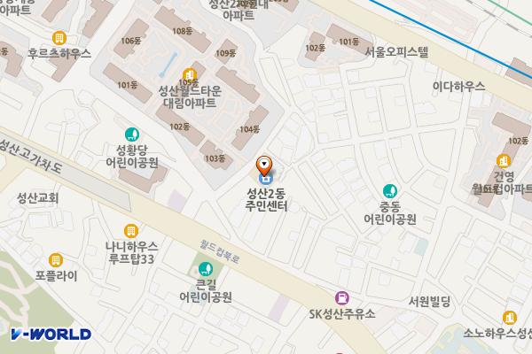 성산2동 주민센터 화장실 위치 지도 — 서울특별시 마포구 월드컵북로30길 22, 성산2동주민센터 1층 (성산동)