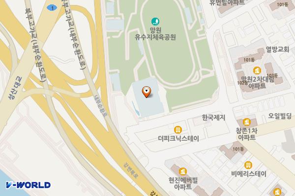 마포구민체육센터 화장실 위치 지도 — 서울특별시 마포구 월드컵로25길 190, 마포구민체육센터 1층 (망원동)