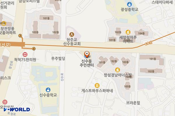신수동주민센터 개방화장실 위치 지도 — 서울특별시 마포구 독막로 192, 신수동주민센터 (신수동)