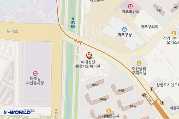 성산종합사회복지관 위치 지도 — 서울특별시 마포구 월드컵로 215, 성산종합사회복지관 (성산동)