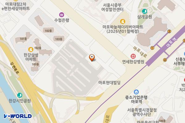 마포유수지 공영주차장 화장실 위치 지도 — 서울특별시 마포구 마포대로1길 9, 마포주차장 정문 (마포동)