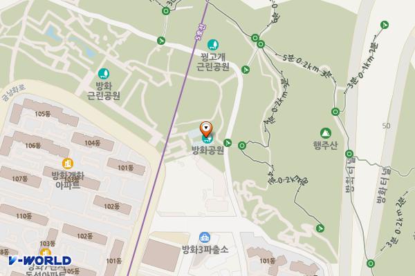 방화근린공원 꿩고개화장실 위치 지도 — 서울특별시 강서구 금낭화로 178