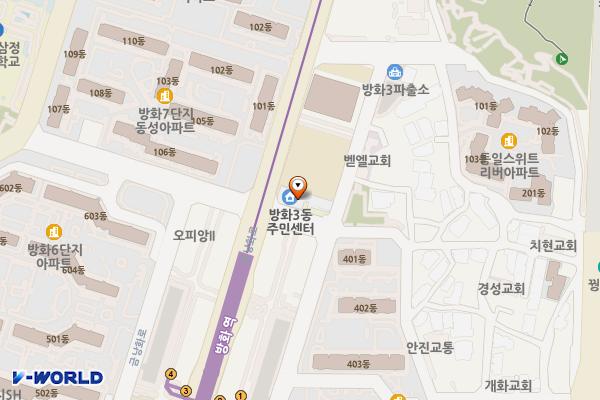 방화3동주민센터 화장실 위치 지도 — 서울특별시 강서구 금낭화로24길 5