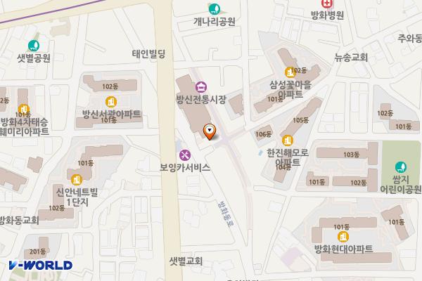 방신전통시장 고객지원센터 개방화장실 위치 지도 — 서울특별시 강서구 방화동로 124-1
