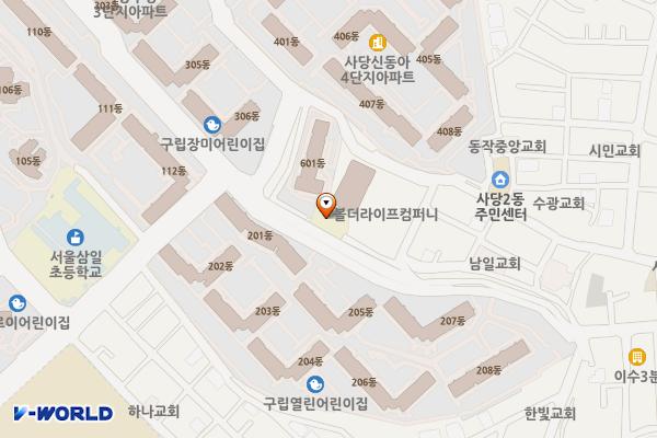 동작샘터도서관 위치 지도 — 서울특별시 동작구 사당동 1136-1