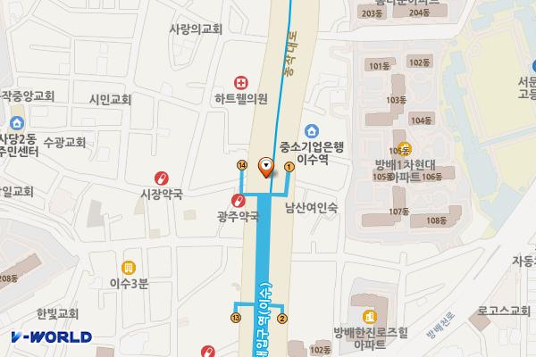 총신대입구역(4) 위치 지도 — 서울특별시 동작구 사당동 736-1 총신대역4호선