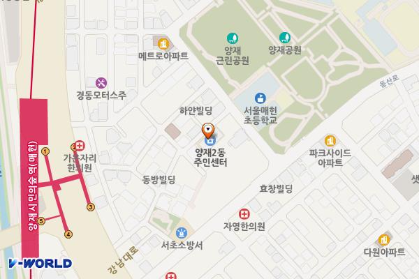 양재2동 주민센터 위치 지도 — 서울특별시 서초구 강남대로12길 44, 양재2동 주민센터 (양재동)
