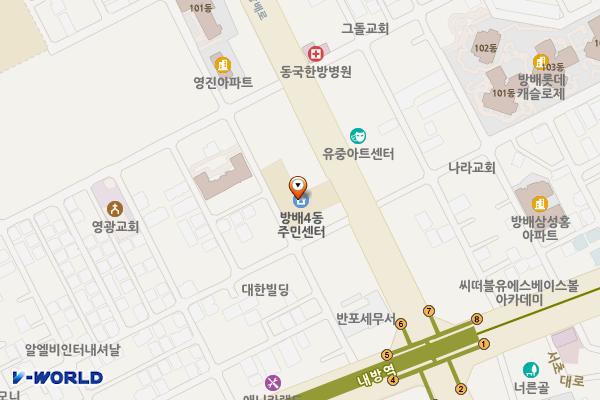 방배4동 주민센터 위치 지도 — 서울특별시 서초구 방배로 173, 방배열린문화센터(방배4동주민센터) (방배동)