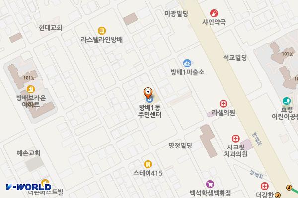 방배1동 주민센터 위치 지도 — 서울특별시 서초구 효령로29길 43, 방배1동주민센터 (방배동)
