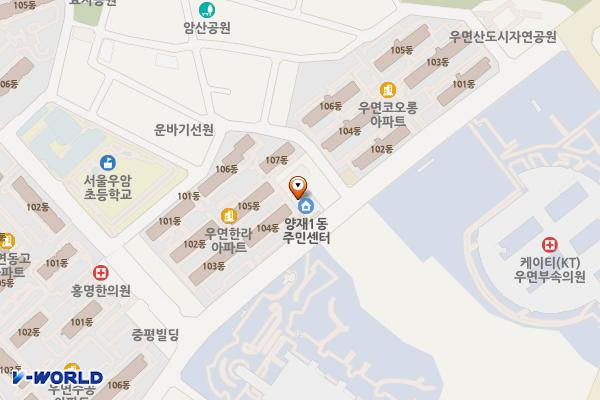양재1동 주민센터 위치 지도 — 서울특별시 서초구 바우뫼로 41, 양재1동주민센터 (우면동)