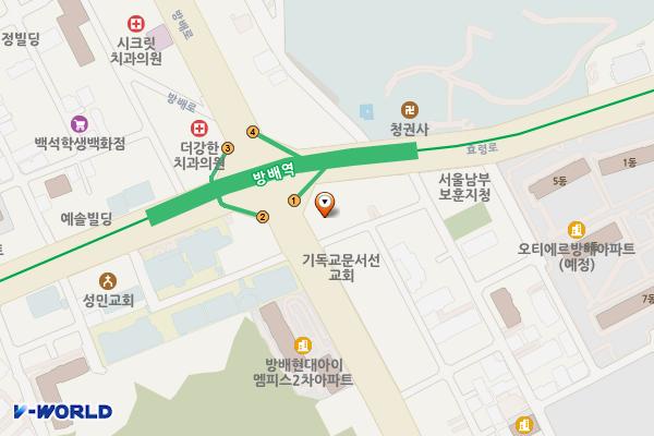 머리재빌딩 위치 지도 — 서울특별시 서초구 방배로 76, 머리재빌딩 (방배동)