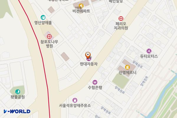 현대자동차 정비소 양재동부점 위치 지도 — 서울특별시 서초구 바우뫼로 187, 현대자동차정비소 (양재동)