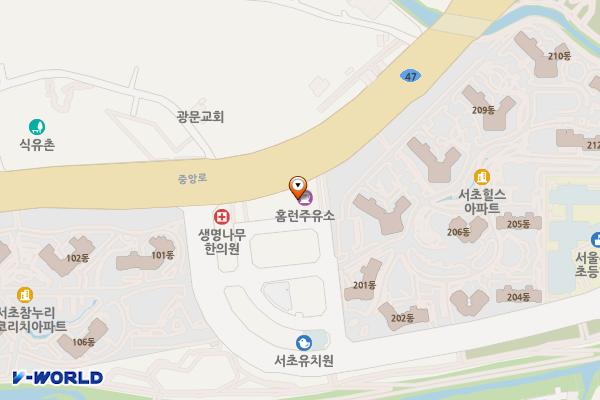 정해네트웍스㈜서초하이웨이주유소 위치 지도 — 서울특별시 서초구 양재대로2길 100-30, 연우빌딩 (우면동)