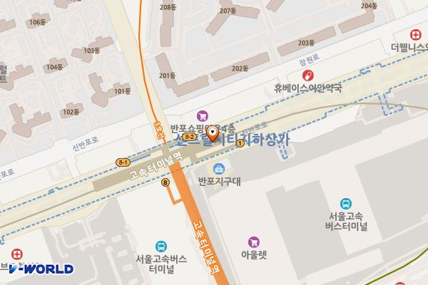 강남터미널지하상가 위치 지도 — 서울특별시 서초구 신반포로 지하200, 강남터미널지하쇼핑몰 (잠원동)