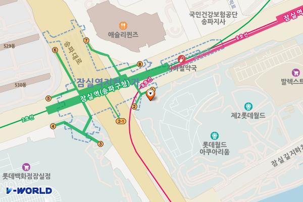 2호선 잠실역(개찰구 밖) 위치 지도 — 서울특별시 송파구 올림픽로 305