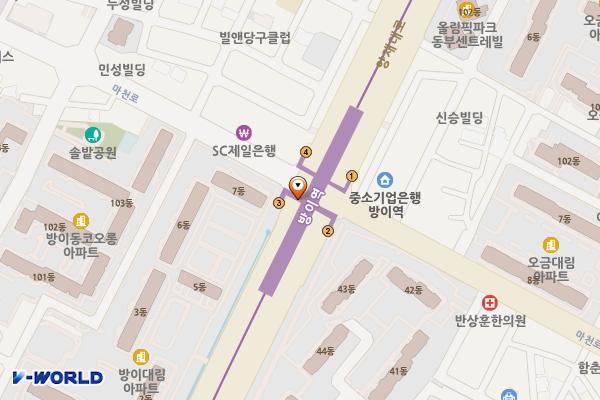 5호선 방이역(개찰구 밖) 위치 지도 — 서울특별시 송파구 양재대로 1127