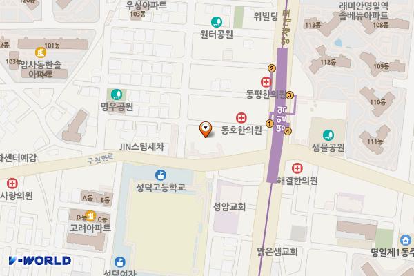명일동공영주차장 화장실 위치 지도 — 서울특별시 강동구 구천면로 395