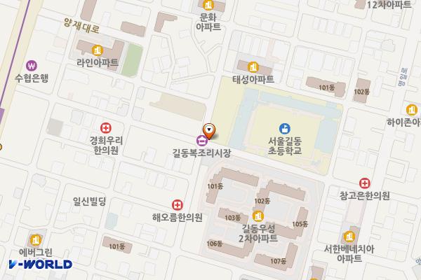 강동도서관본관동개방화장실 위치 지도 — 서울특별시 강동구 양재대로116길57