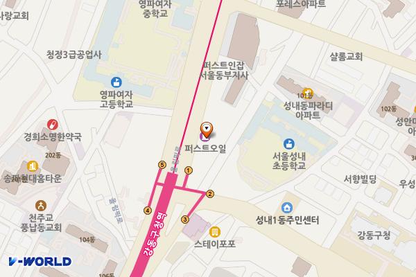 ㈜퍼스트오일 코알라주유소 위치 지도 — 서울특별시 강동구 올림픽로 556