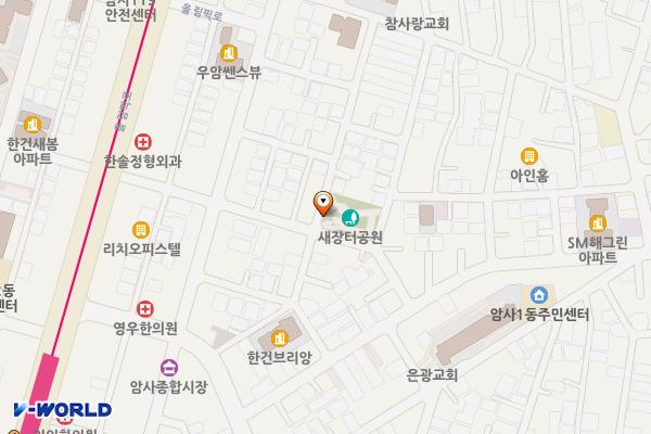 새장터어린이공원 위치 지도 — 서울특별시 강동구 암사1가길 16