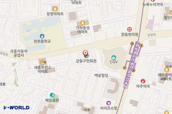 강동구민회관 화장실 위치 지도 — 서울특별시 강동구 상암로 168