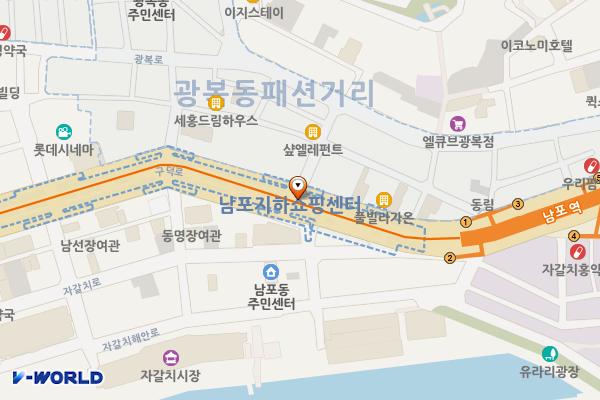 남포지하도상가A번화장실 위치 지도 — 부산광역시 중구 구덕로 지하44, 남포지하도상가 (남포동5가)
