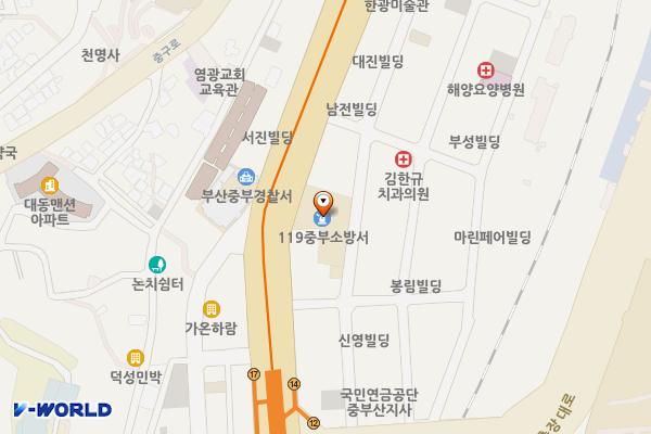 중부소방서(3층) 위치 지도 — 부산광역시 중구 중앙대로 110, 부산중부소방서 (중앙동4가)