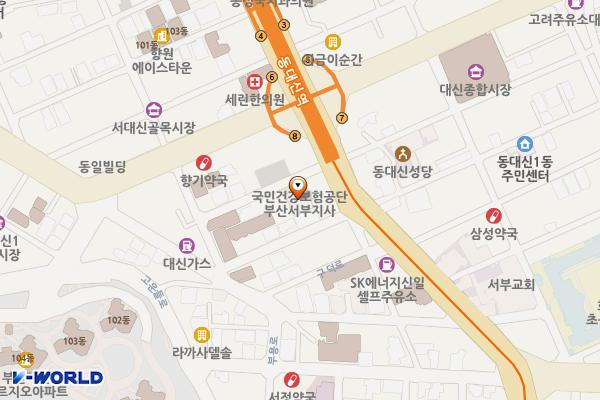 국민보험공단 부산서부지사 위치 지도 — 부산광역시 서구 구덕로285번길 7 (서대신동1가)
