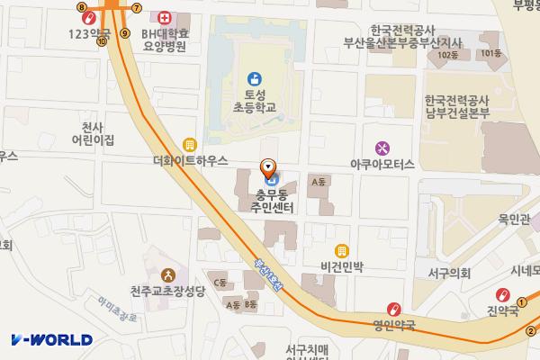 충무동 주민센터 위치 지도 — 부산광역시 서구 구덕로148번길 16, 충무동주민센터 (토성동5가)