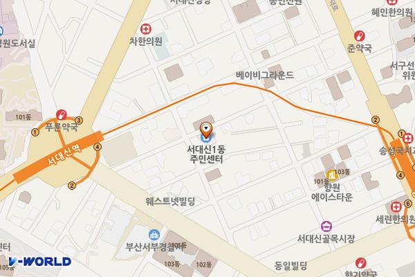 서대신1동 주민센터 위치 지도 — 부산광역시 서구 구덕로315번길 49, 서대신1동주민센터 (서대신동2가)