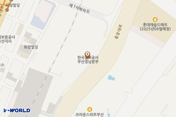한국철도공사 부산역 1-3층 위치 지도 — 부산광역시 동구 중앙대로 206, 한국철도공사 부산지역본부 1층 (초량동)
