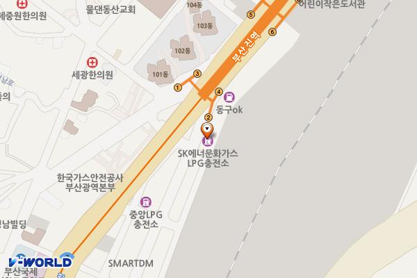SK문화가스충전소 위치 지도 — 부산광역시 동구 중앙대로 348, SK문화가스충전소 (초량동)