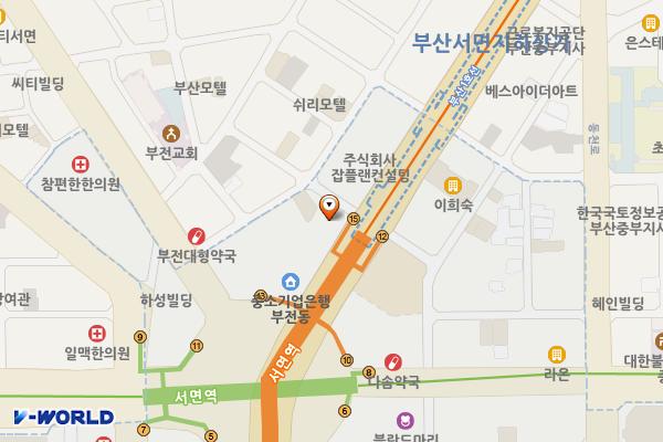 하나은행(서면역지점) 위치 지도 — 부산광역시 부산진구 중앙대로 743, 하나은행 서면역지점 (부전동)