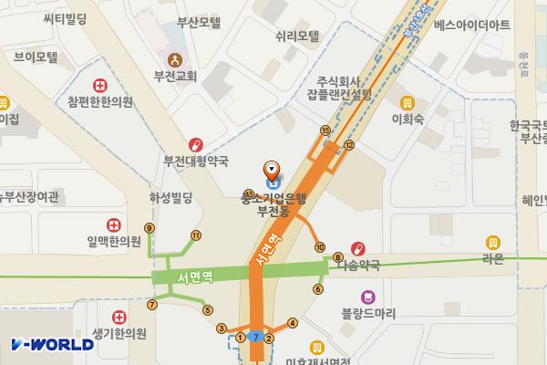 기업은행(부전동지점) 위치 지도 — 부산광역시 부산진구 중앙대로 735, 기업은행 부전동지점 (부전동)