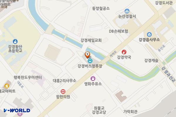 대흥천변 버스정류장 주차장 위치 지도 — 충청남도 논산시 강경읍 계백로 141