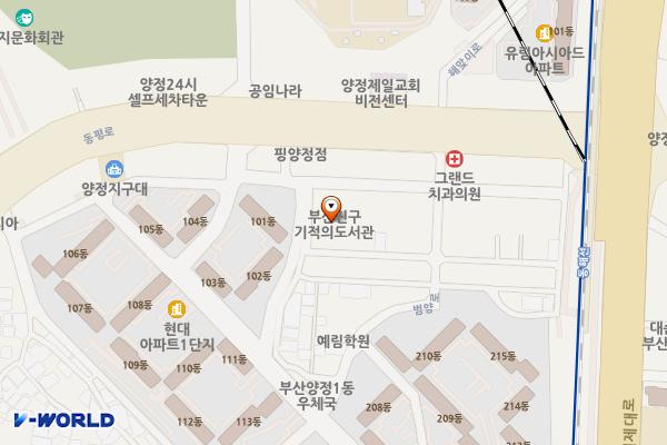 부산진구 기적의도서관 위치 지도 — 부산광역시 부산진구 범양로125번길 19, 부산진구 기적의도서관 (양정동)