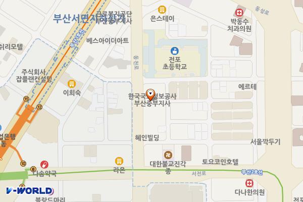한신밴 위치 지도 — 부산광역시 부산진구 동천로 116, 한신밴 (전포동)