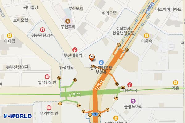 국민은행(서면중앙지점) 위치 지도 — 부산광역시 부산진구 새싹로 2  (부전동)
