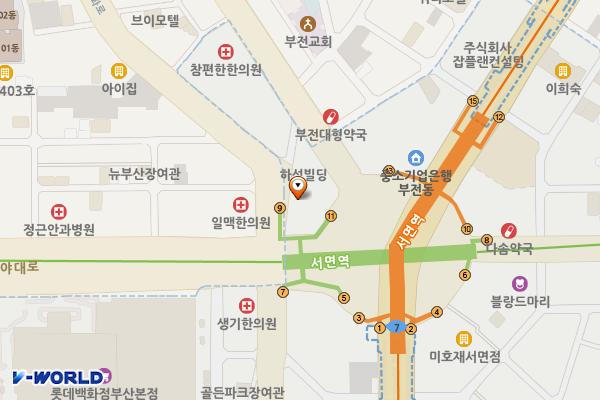 부산은행(부전동지점) 위치 지도 — 부산광역시 부산진구 새싹로 1, 부산은행 부전동지점 (부전동)