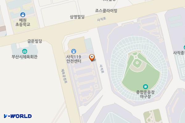 체육관외곽화장실 위치 지도 — 부산광역시 동래구 사직로 45