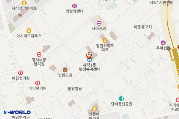 사직제1동 행정복지센터 위치 지도 — 부산광역시 동래구 석사로 19