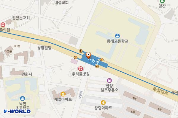 낙민 지하철역(4호선) 위치 지도 — 부산광역시 동래구 충렬대로 지하 285