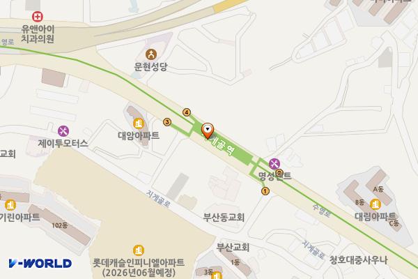 지게골 지하철역 위치 지도 — 부산광역시 남구 수영로 지하 70