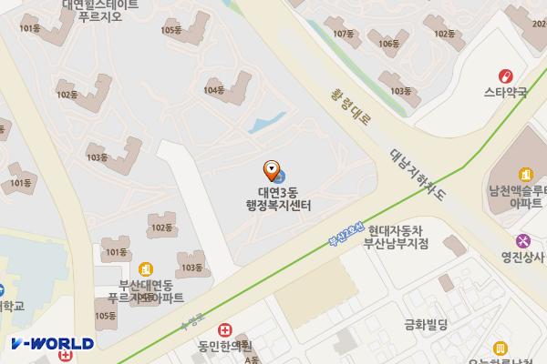 대연3동행정복지센터 위치 지도 — 부산광역시 남구 수영로 345 (대연동, 대연힐스테이트푸르지오)