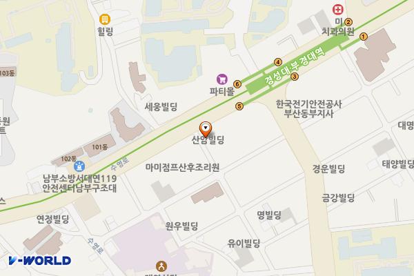초콜릿팩토리 위치 지도 — 부산광역시 남구 수영로 298, 산암빌딩 지하층 (대연동)